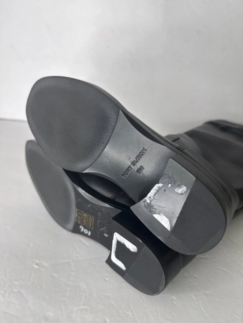 Tory Burch Everly Strap Tall Knee Black Leather Riding Boots Size 5 NEW